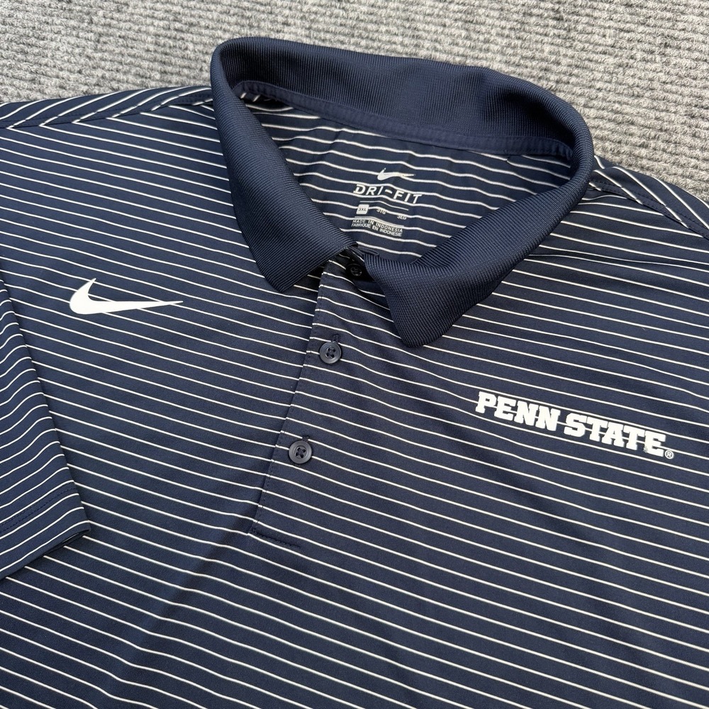 Penn State Nittany Lions Nike Dri-Fit Polo Shirt Men's‎ 3XL Navy Blue Striped